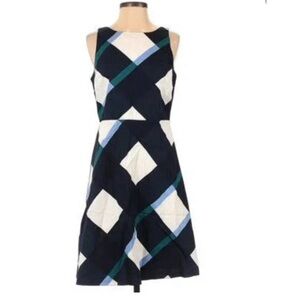Ann Taylor Factory 💙💚 Geometric Design Cotton/Linen Lined Dress 12 like new